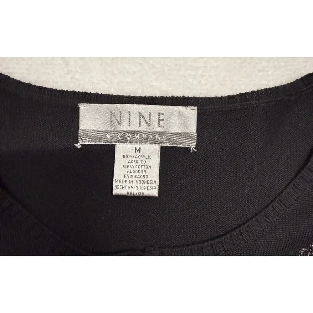 Women Nine & Company Embroidered Black Cardigan Button Sweater Medium Floral‎ - Picture 2 of 6